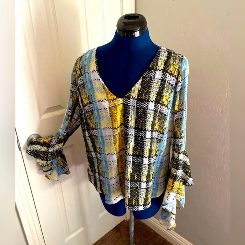Project Runway Multi-Color Top with Trumpet Sleeves - Picture 1 of 5
